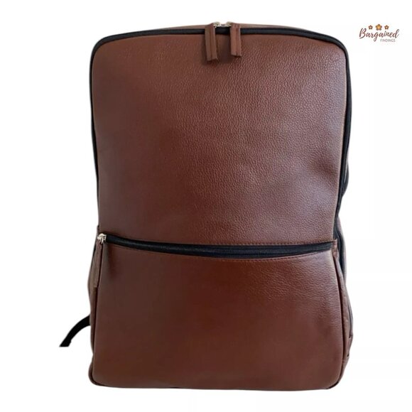 New Unbranded Genuine Chocolate Brown Pebbled Leather Large Backpack - Picture 1 of 11